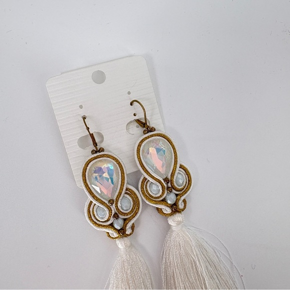 Soutache Russian Braid Handmade Tassel Earrings
White/Gold Summer Resort Wear - Picture 2 of 10